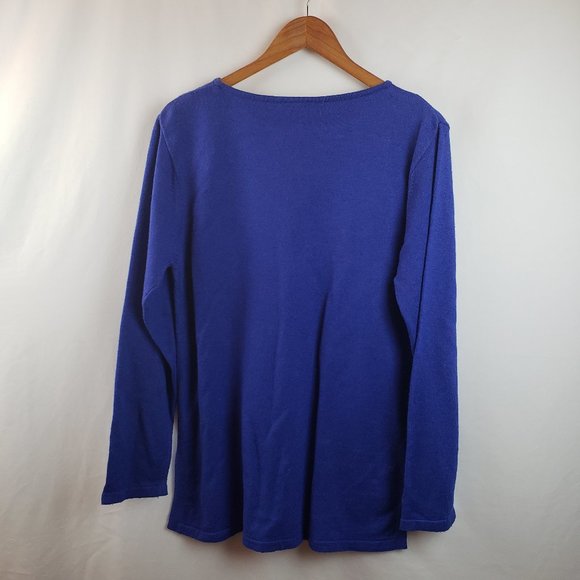 Yi Lin Womens Floral Pullover Sweater Silk Blue - Picture 5 of 6
